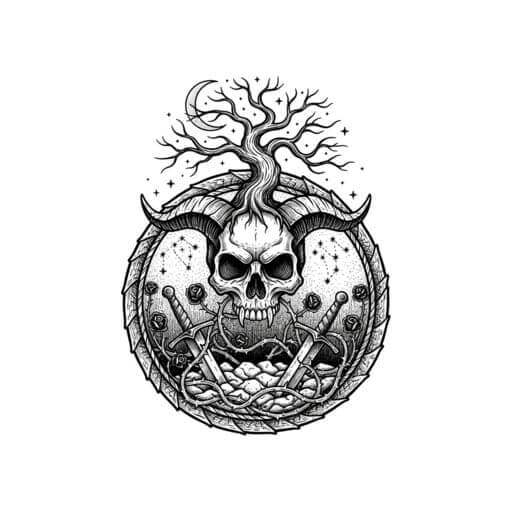 Woodcut tattoo style example